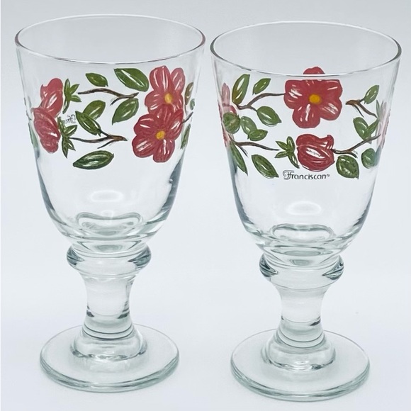 Franciscan Pink and Green Floral Glass Goblets -Set of 2 - Picture 7 of 7